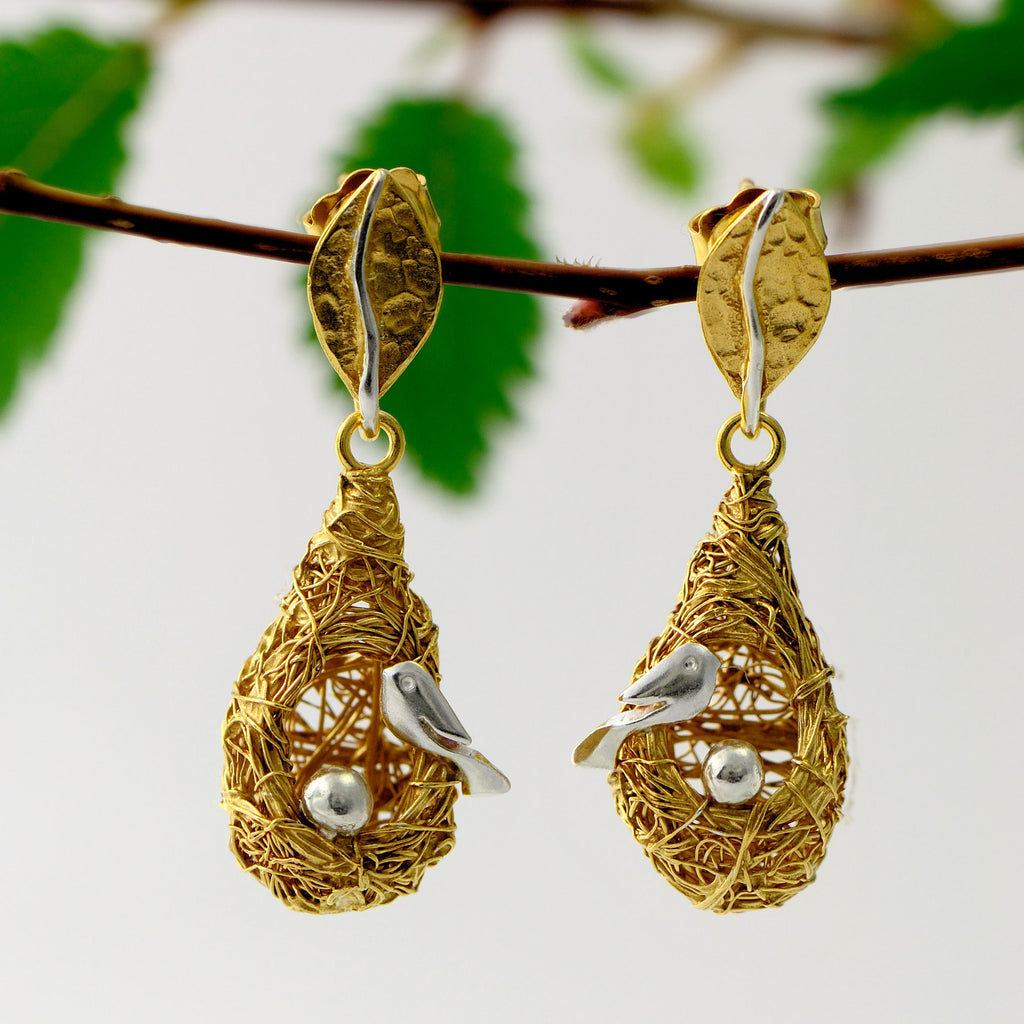 birds nest gold earrings 