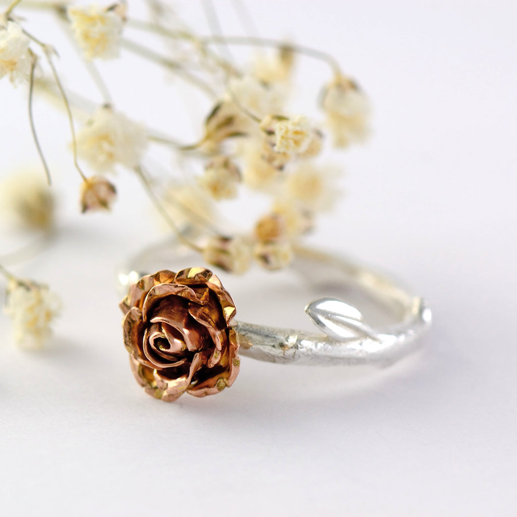 9ct rose gold rose ring 