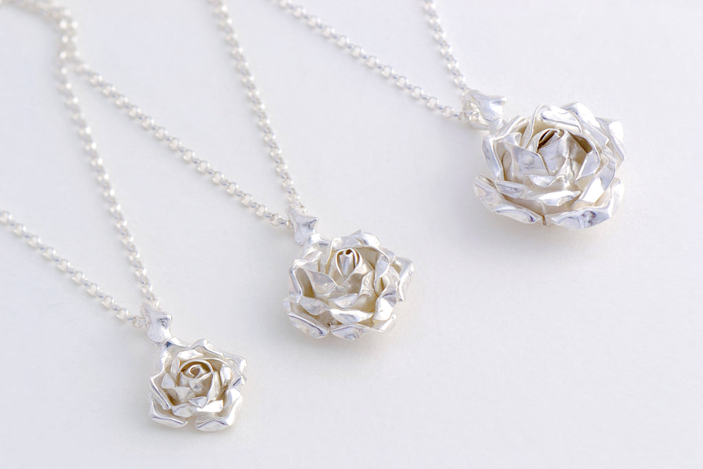 Large rose pendant in solid sterling silver