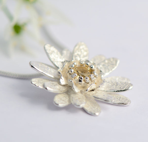 Sterling Silver Chrysanthemum Yellow Topaz Pendant 