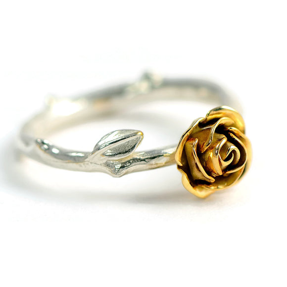 yellow rose ring  in gold and silver 