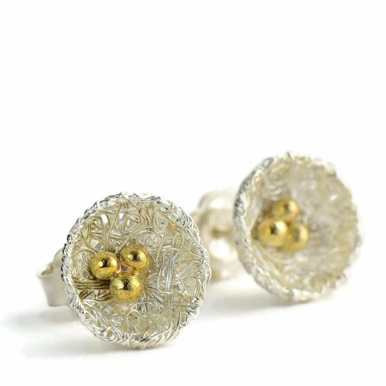 18ct solid eco-gold stud nest earrings 