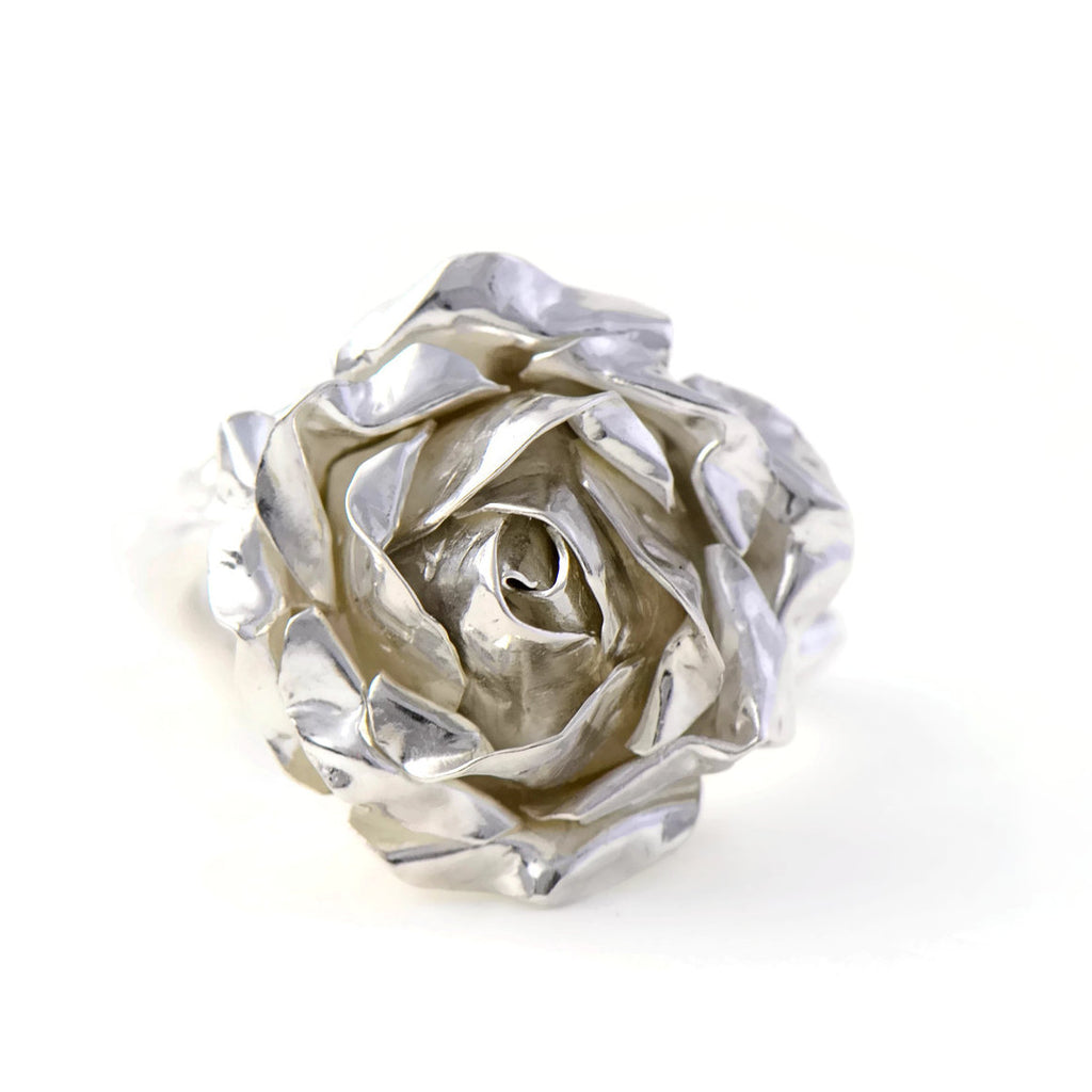 large silver rose ring 