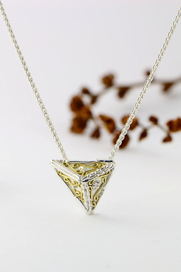 18ct eco-gold and silver small 3D triangle pendant design