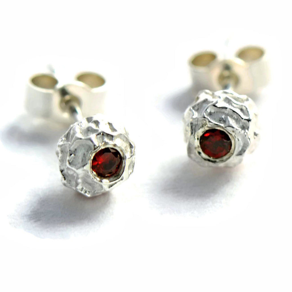 Delicate silver grain of peppercorn stud earrings with gemstones