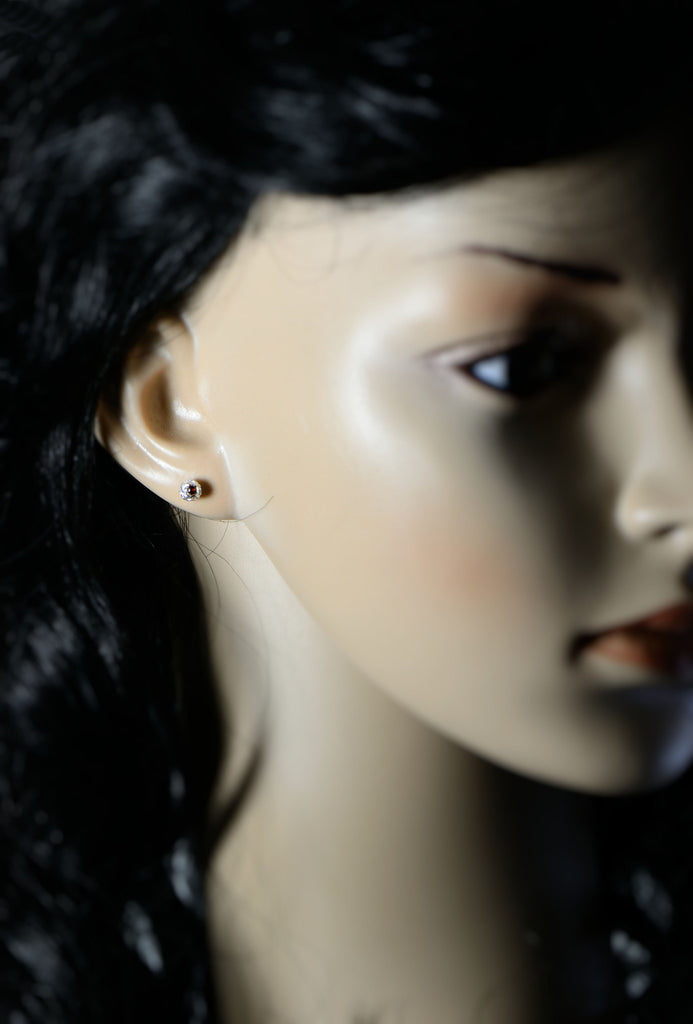 Delicate silver grain of peppercorn stud earrings with gemstones