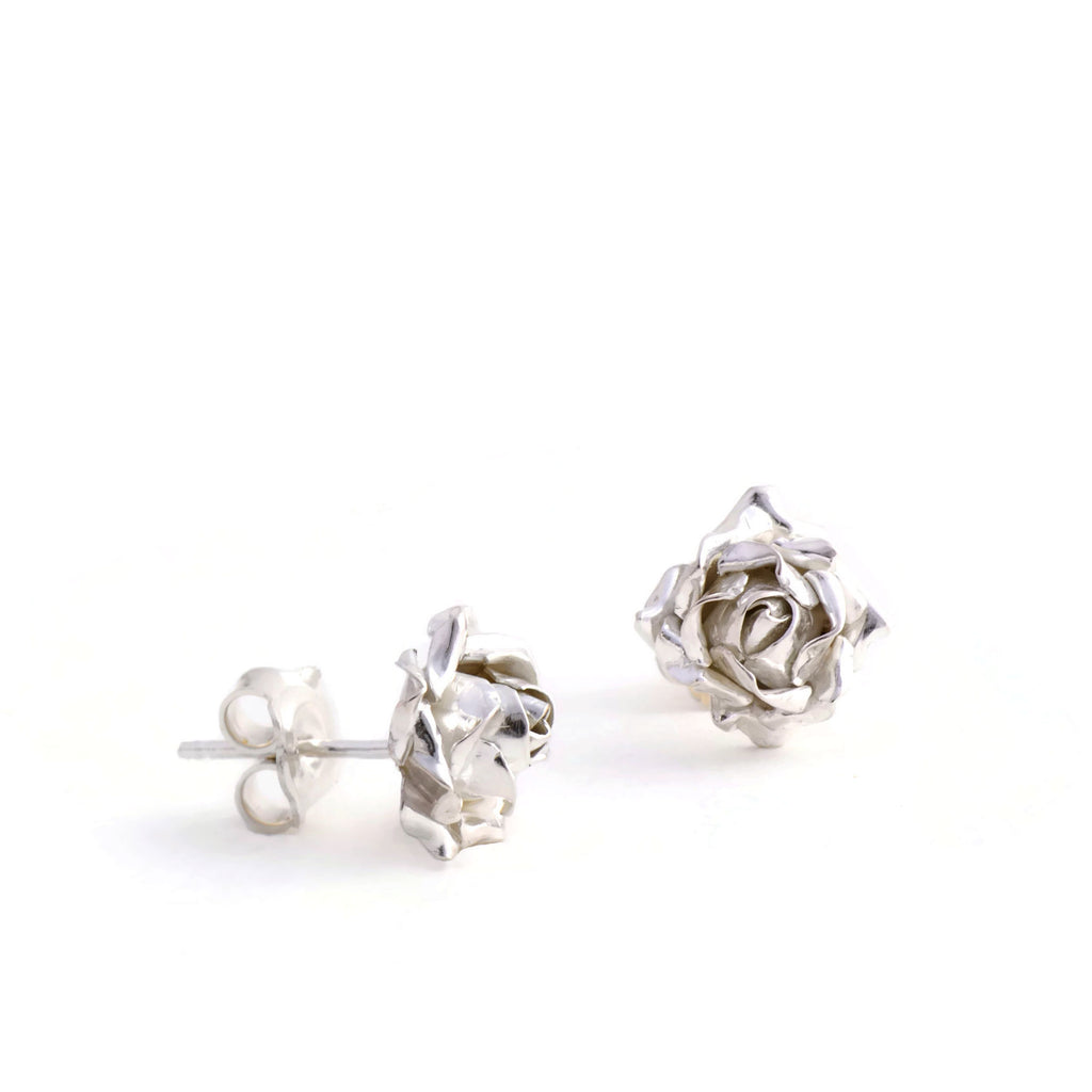 A small rose stud earrings - open rose stud earrings