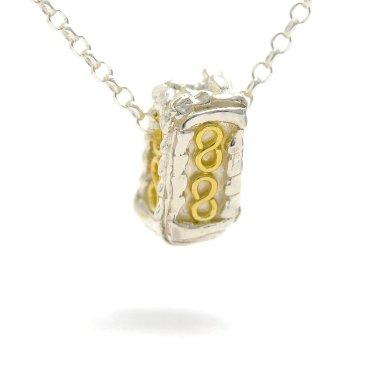 18ct gold and silver pettite patterned 3D rectangle pendant, geometrical designs