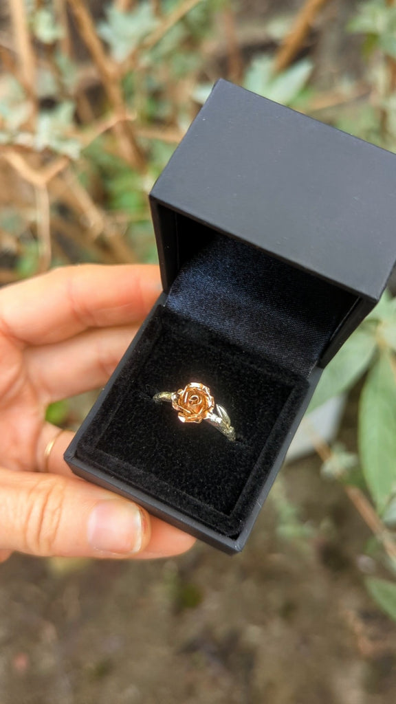 Rose ring with tiny diamonds made with rose and white gold - engagement rose ring