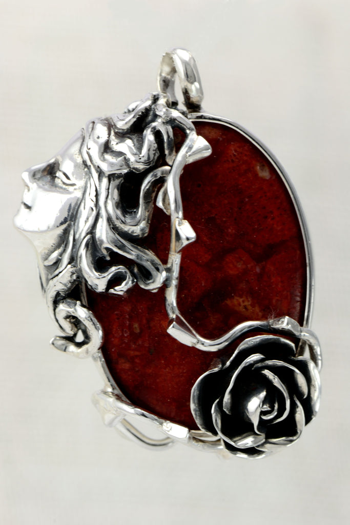 Silver Red Jasper Medusa Pendant