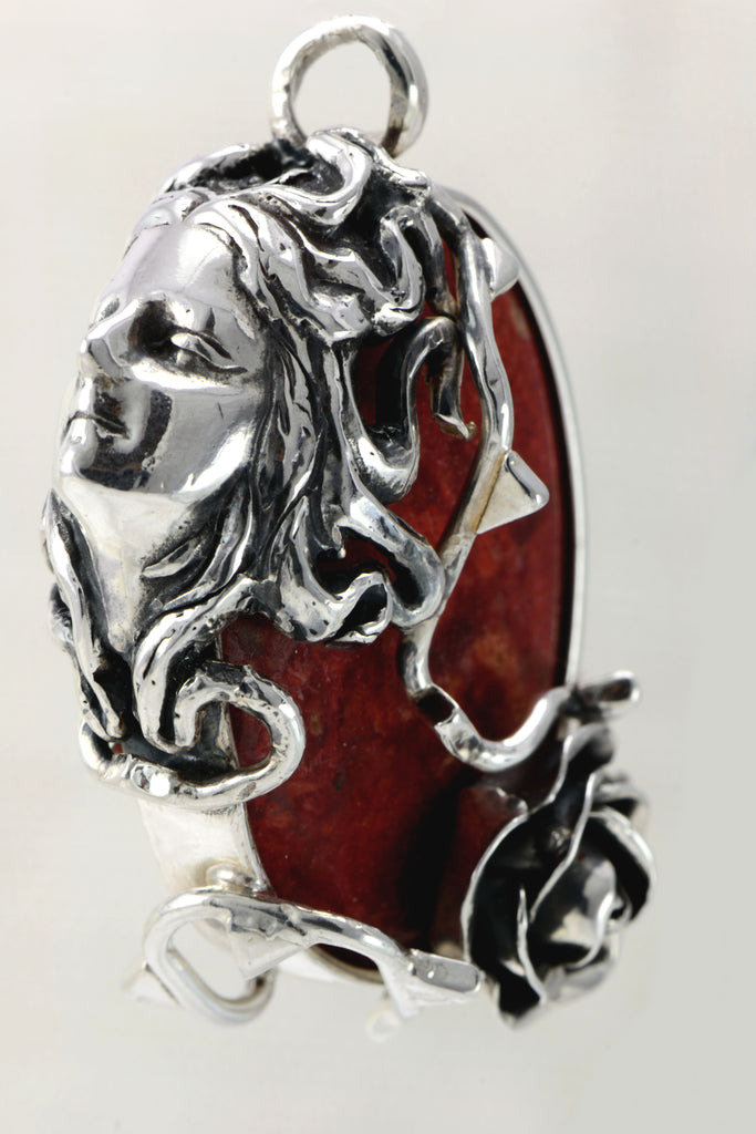Silver Red Jasper Medusa Pendant