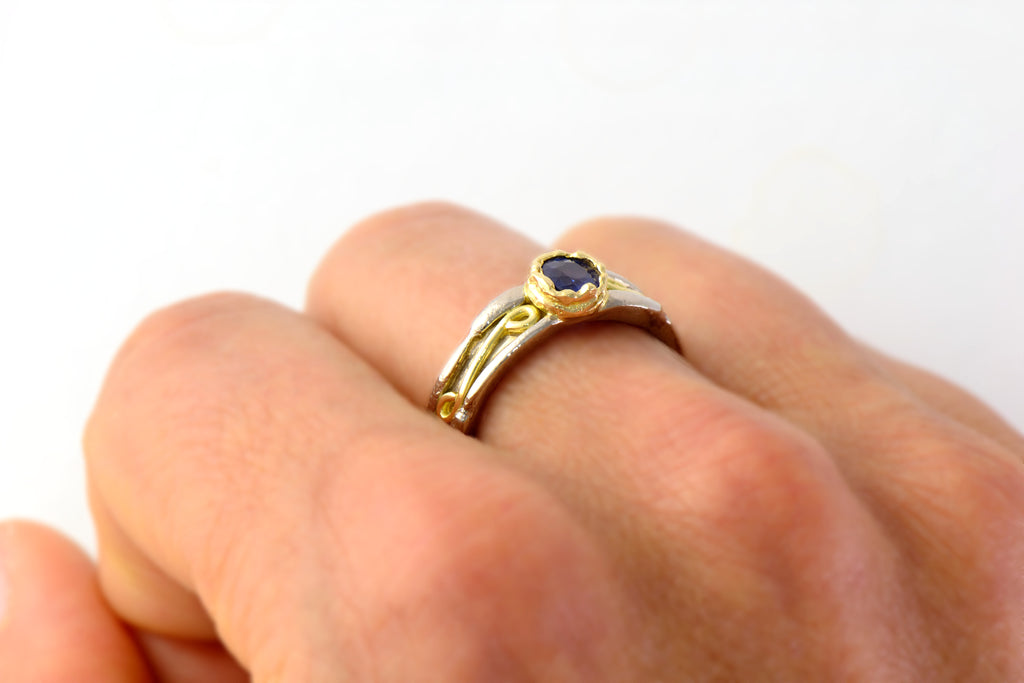 18 carat solid gold and blue sapphire engagement ring - raw solitaire gold ring – engagement texture ring –  sapphire solitaire ring