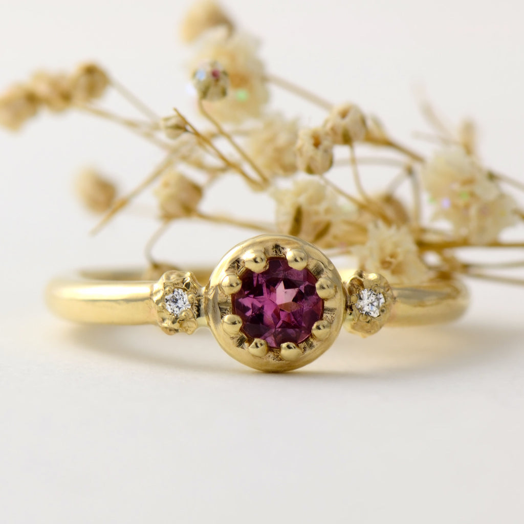 fairtrade gold ring in pink tourmaline and diamond 