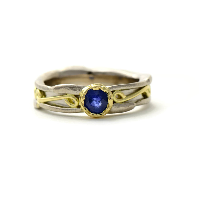 sapphire, white and yellow gold ring unique engagement ring 