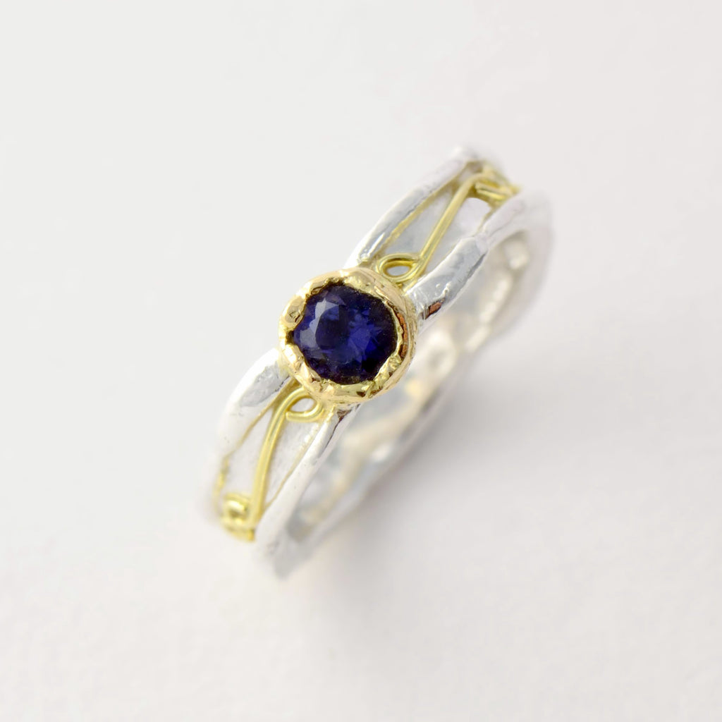 Iolite silver and gold ring 