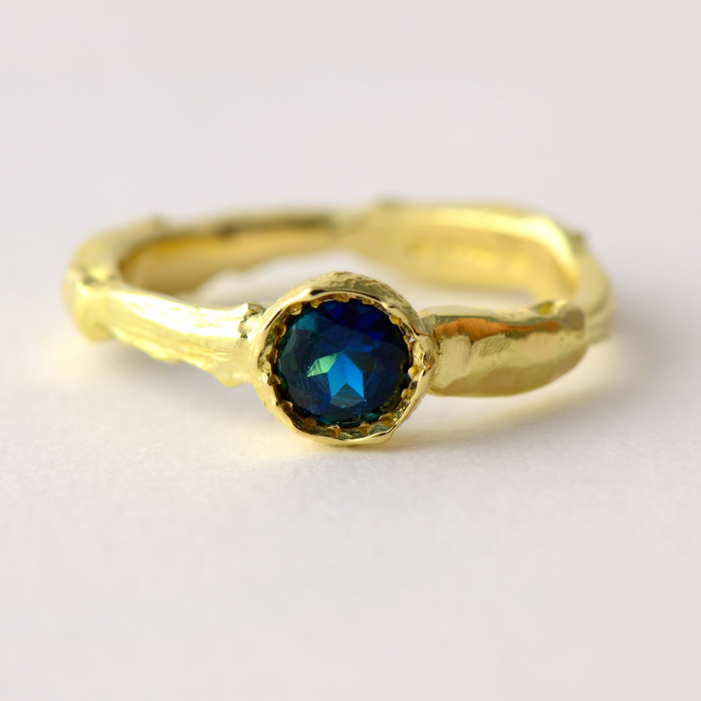 Ethical gold ring with blue tourmaline 