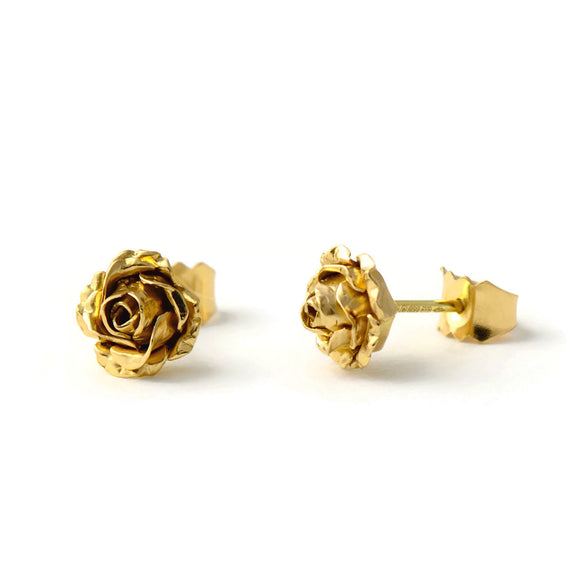 18ct gold rose stud earrings - solid gold stud earrings