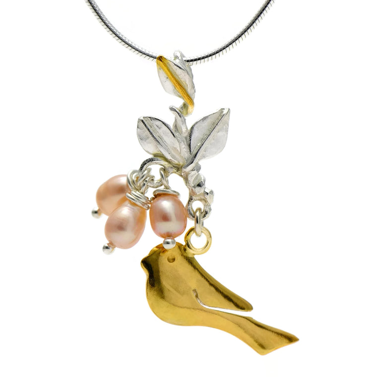 Pearls and Golden Bird Pendant