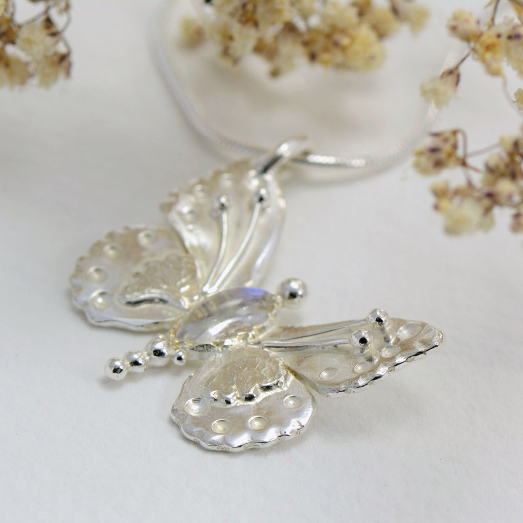 handmade, sterling silver, moonstone butterfly