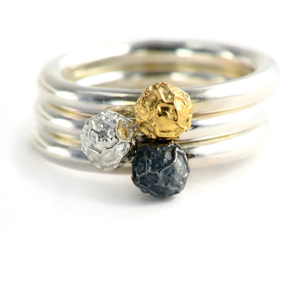 stacked rings with peppercorn design 