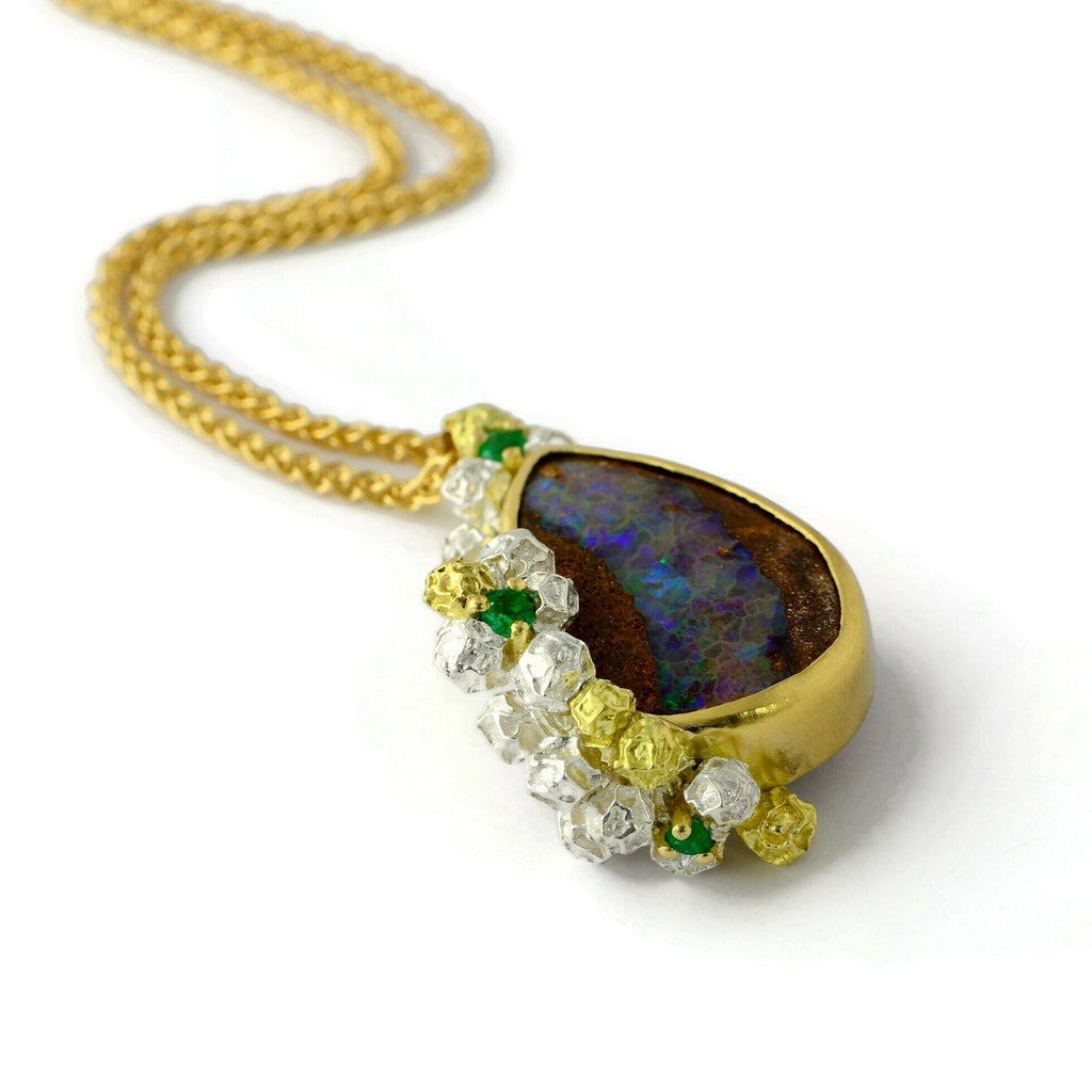 Australian opal and Colombian emerald necklace  