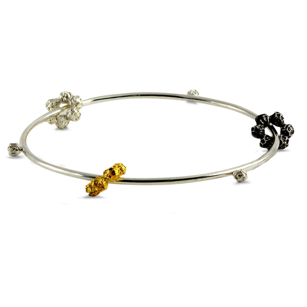 Peppercorns bangle design sterling silver and gold, Triple Peppercorns Ring