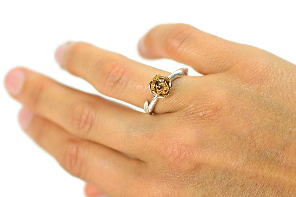 18 ct rose eco-gold rose ring with silver - Solid rose gold