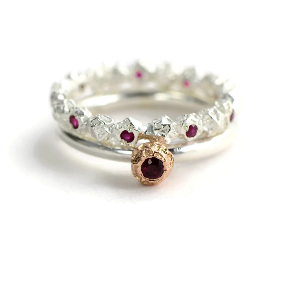 Ruby eternity ring, Silver peppercorn ring design
