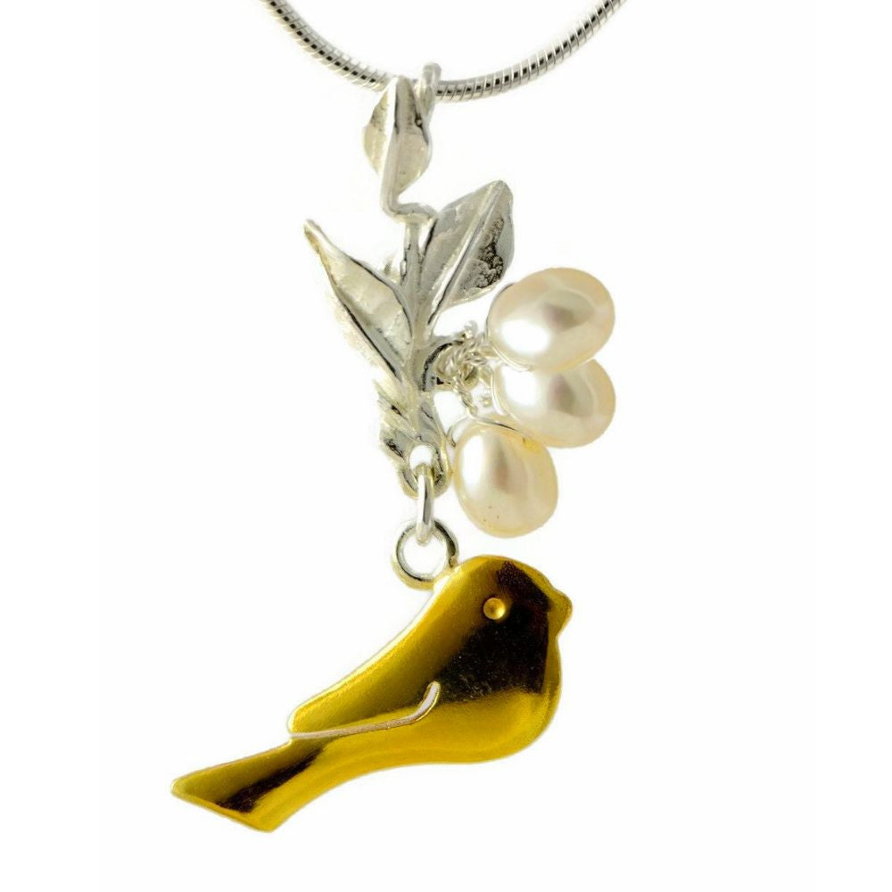 Pearls and Golden Bird Pendant