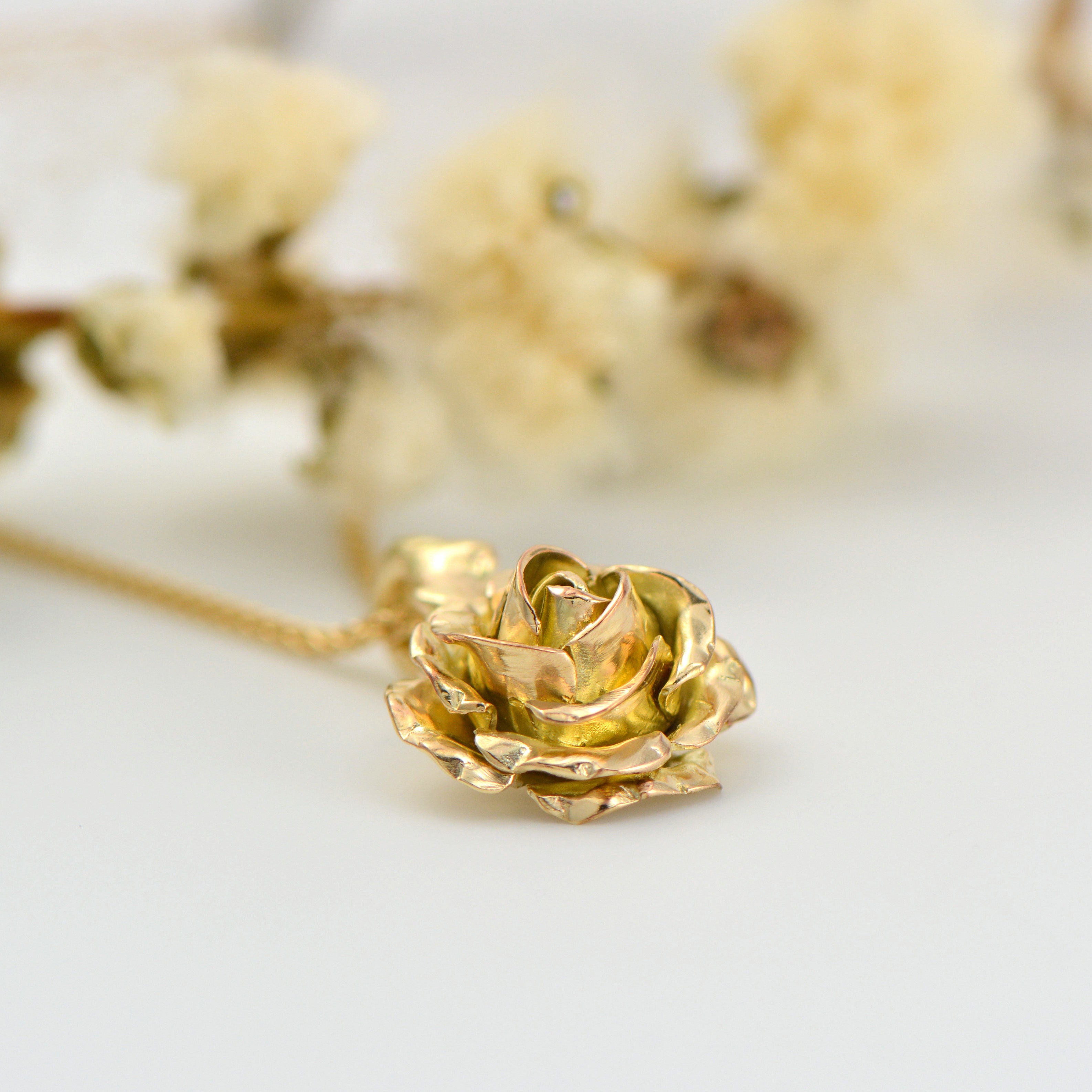 Small Gold Roses Gold rose pendant - Small rose necklace in 9ct yellow gold