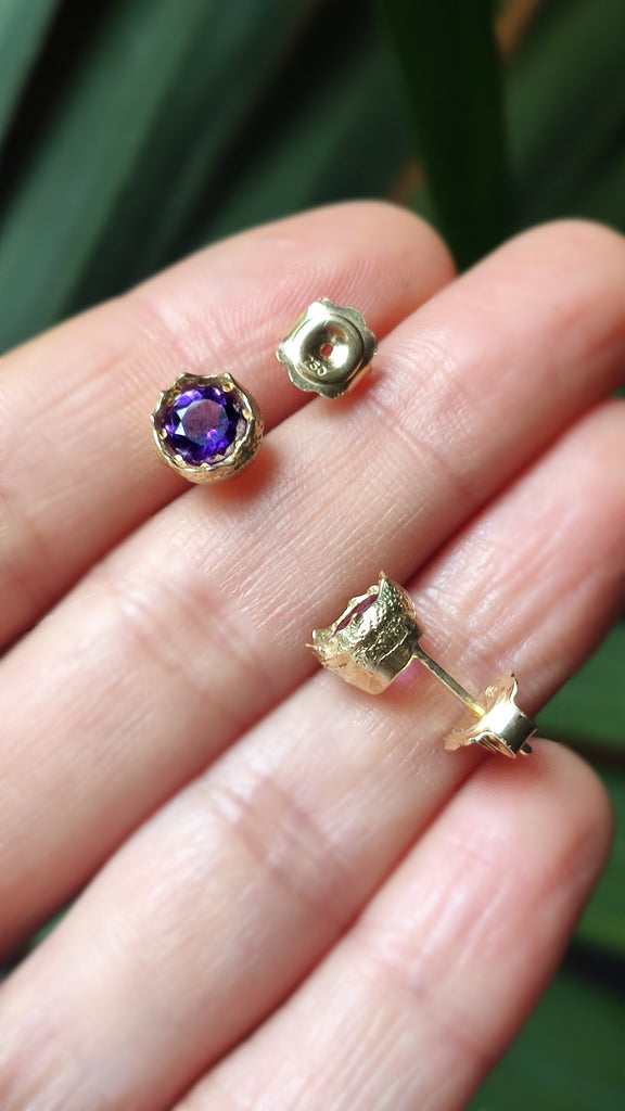 amethyst and solid gold studs  