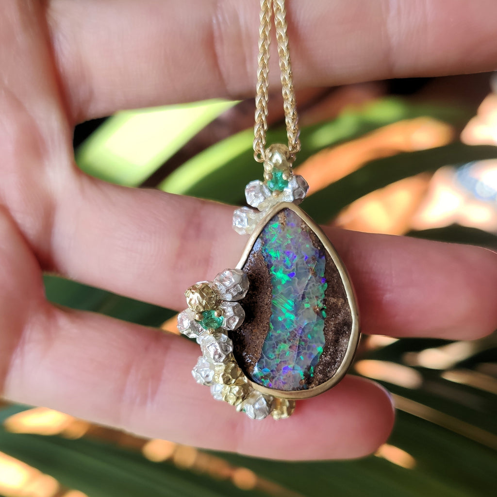 Australian opal and emerald necklace