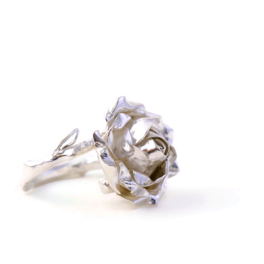 silver rose with a twig  rose band