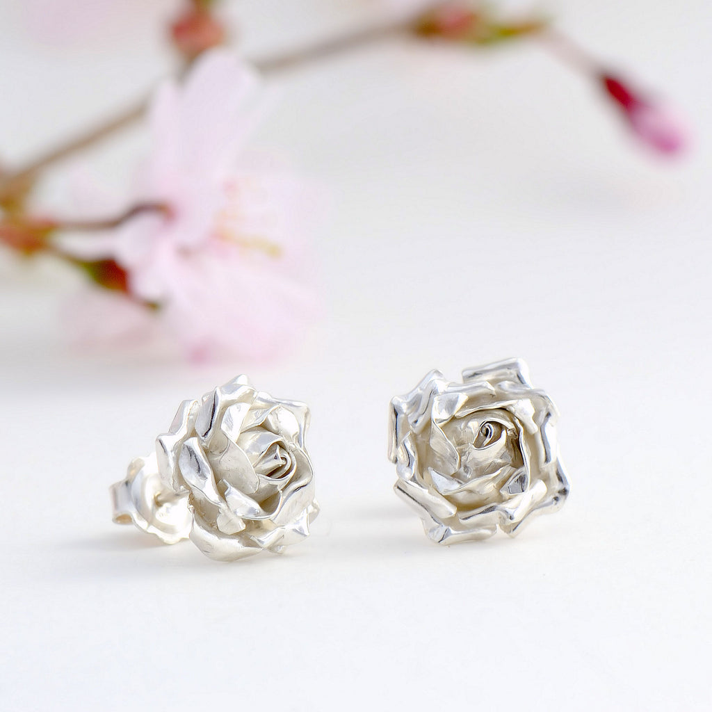 medium rose stud earrings 