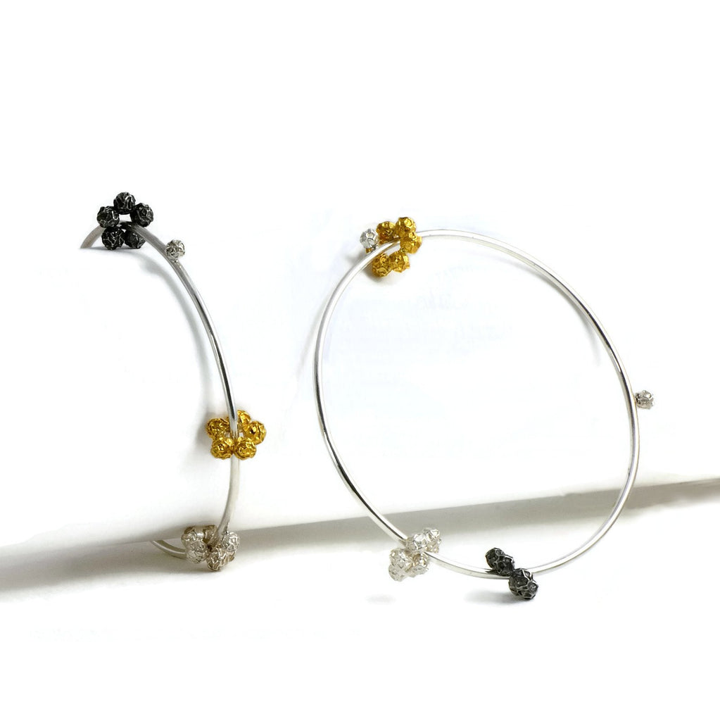 Peppercorns bangle design sterling silver and gold, Triple Peppercorns Ring