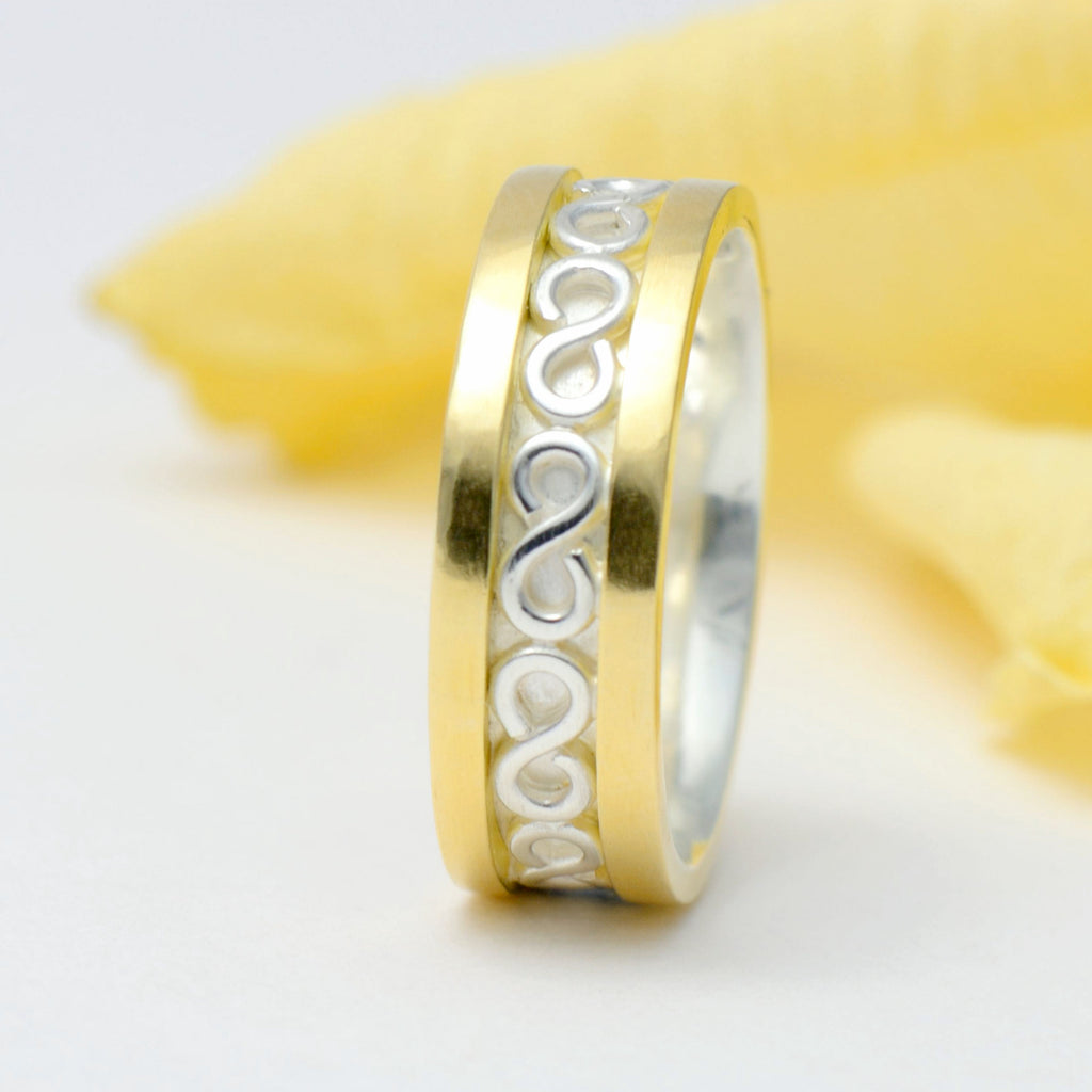 Wedding band made with 18k gold and sterling silver - boho ring  design