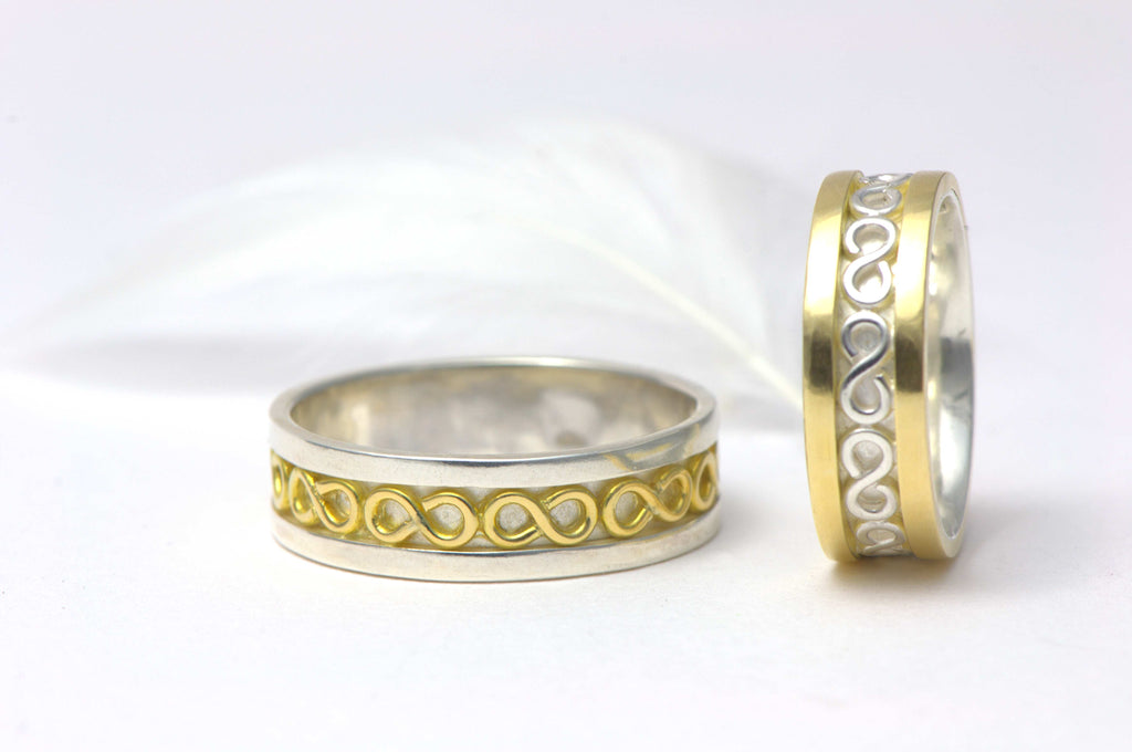 Wedding band made with 18k gold and sterling silver - boho ring  design