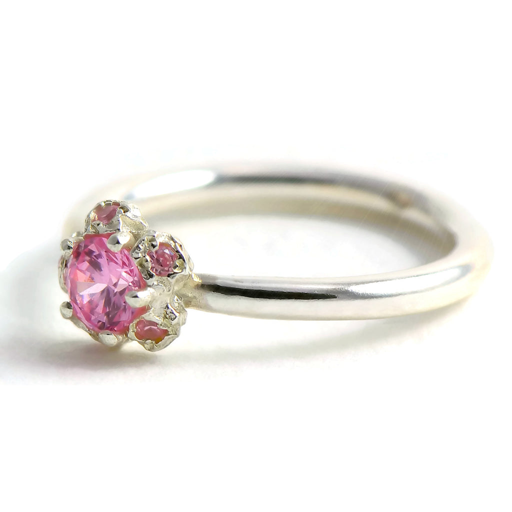 silver and pink tourmaline cluster ring