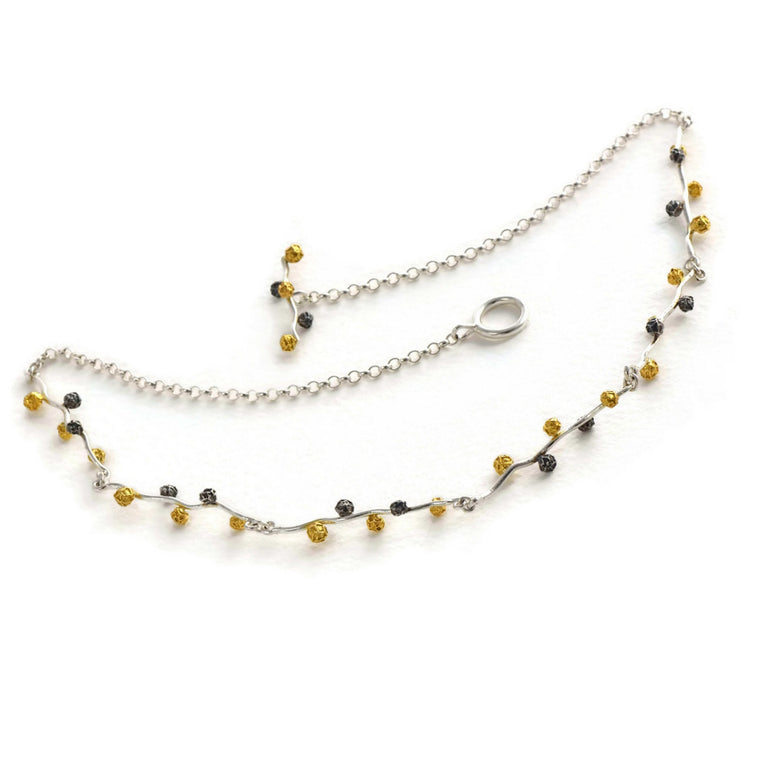 silver peppercorn necklace in three colours of peppercorns