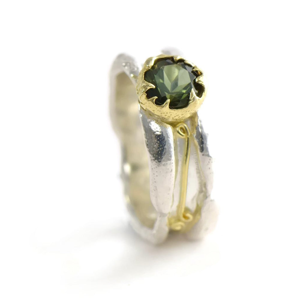 green tourmaline ring, 18ct gold  and silver 