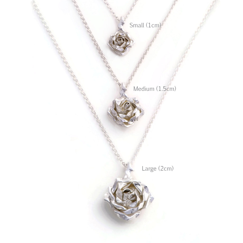 silver rose pendant, rose jewellery, sterling silver roses